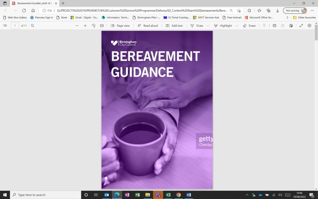 This is a getty image showing the cover page of a bereavement guidance leaflet showing a person being comforted.